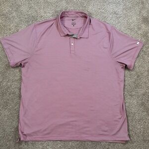 Nike Dri-Fit Polo Shirt XL Pink White Stripe Golf Performance‎ Short Sleeve
